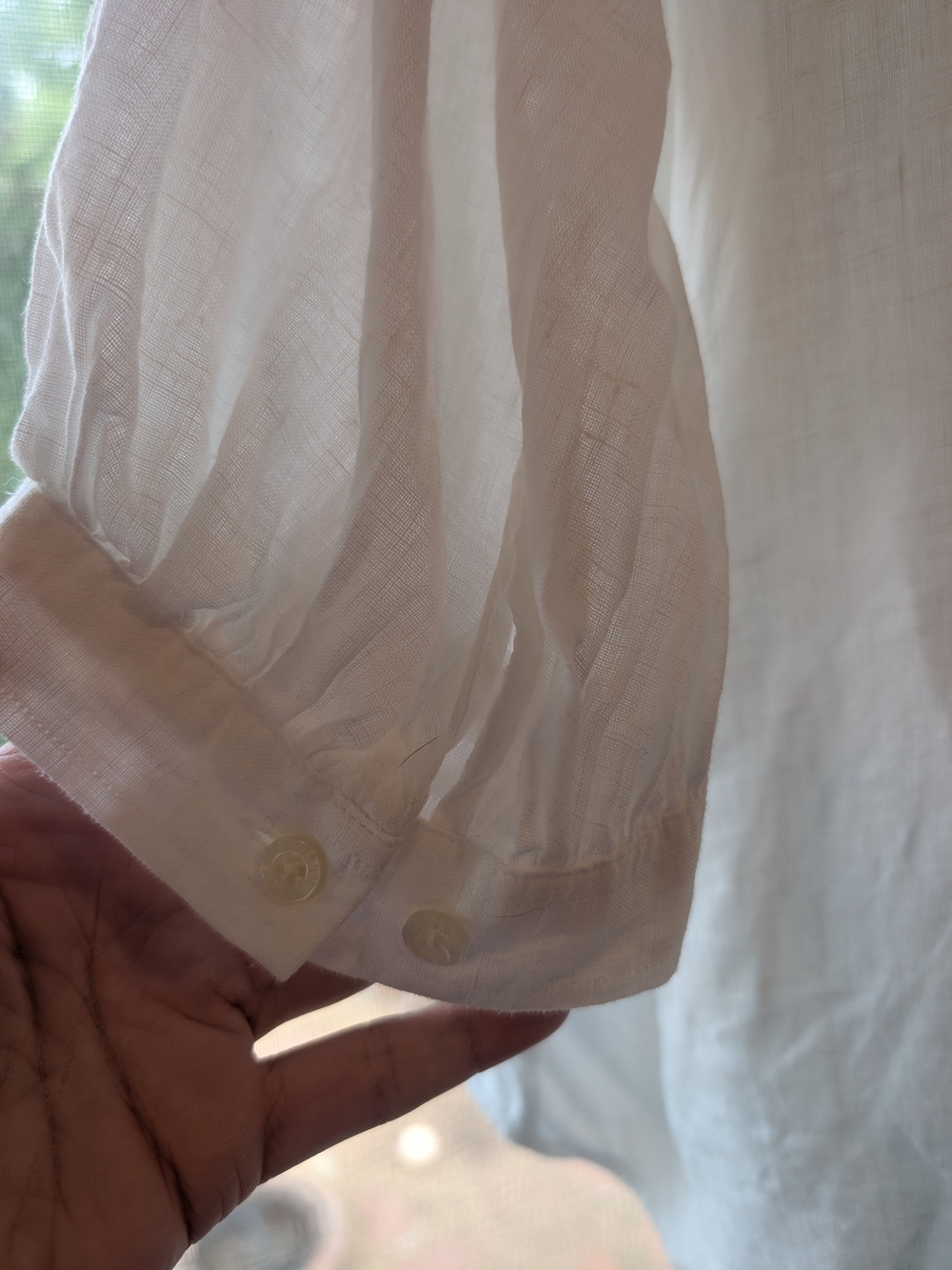 White Ruffle Front Linen Shirt - Picture 9 of 9